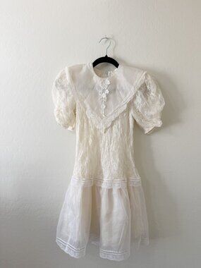 Vintage Gunne Sax by Jessica McClintock Prairie-Style White Lace Dress